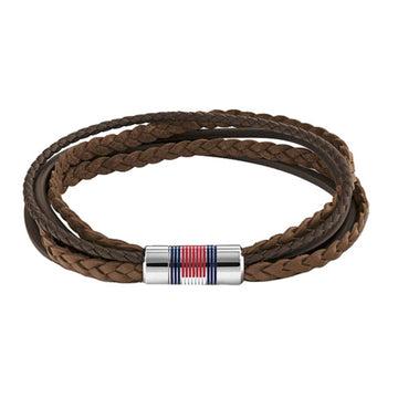 Ανδρικό βραχιόλι δερμάτινο Tommy Hilfiger σε καφέ χρώμα.